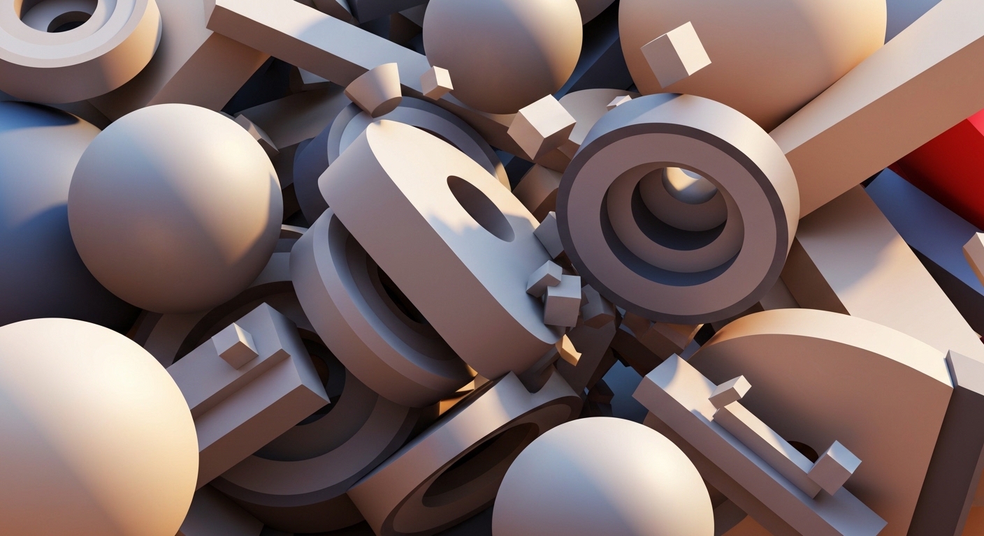 An abstract representation of multiple distinct, colorful geometric shapes (representing ideas or individuals) colliding and merging, creating new, more complex forms. Energy lines radiate from the points of impact.